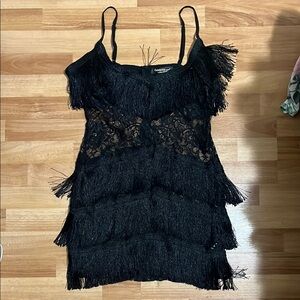 Black Lace Fringe Dress